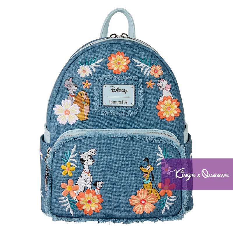 Loungefly Backpack Disney Dogs & Cats Faux Denim Fringe