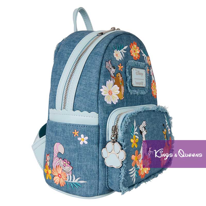 Loungefly Backpack Disney Dogs & Cats Faux Denim Fringe