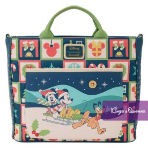 Loungefly Convertible Tote Bag Backpack Crossbody Bag Disney Mickey Minnie Pluto Holiday Christmas Winter Sleigh