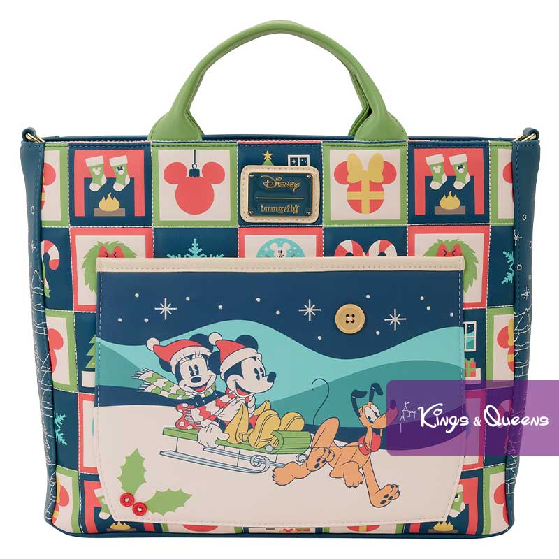 Loungefly Convertible Tote Bag Backpack Crossbody Bag Disney Mickey Minnie Pluto Holiday Christmas Winter Sleigh