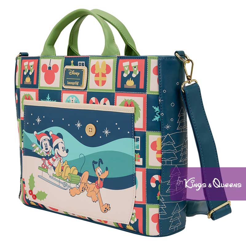 Loungefly Convertible Tote Bag Backpack Crossbody Bag Disney Mickey Minnie Pluto Holiday Christmas Winter Sleigh