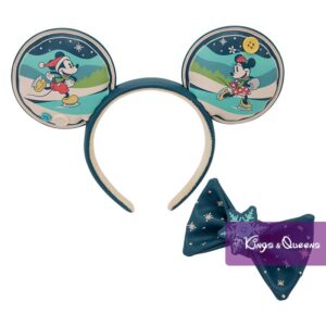 Loungefly Ear Headband Disney Mickey and Minnie Holiday Christmas Skating Winter