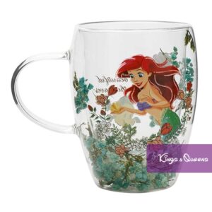 Disney Glass Tea Mug Dried Flower Princess Ariel Mermaid
