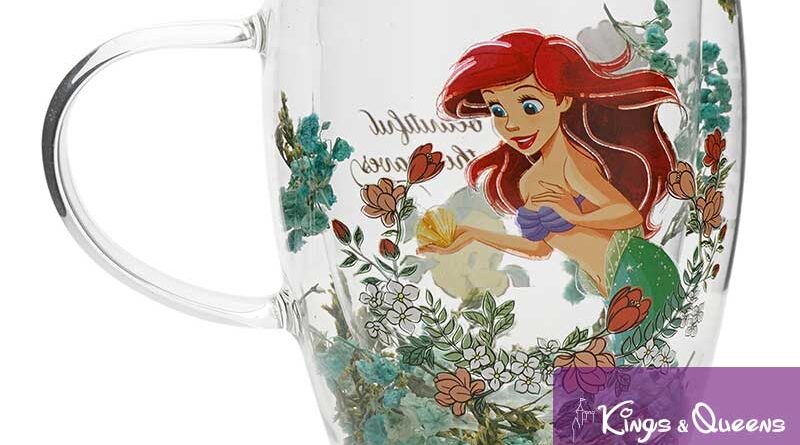 Disney Glass Tea Mug Dried Flower Princess Ariel Mermaid