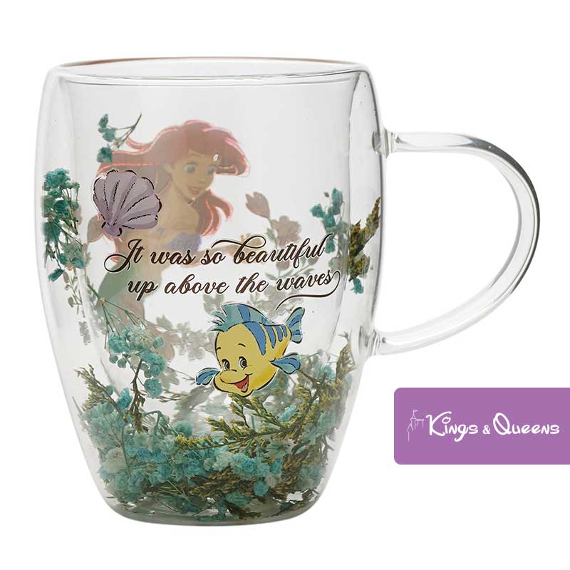Disney Glass Tea Mug Dried Flower Princess Ariel Mermaid