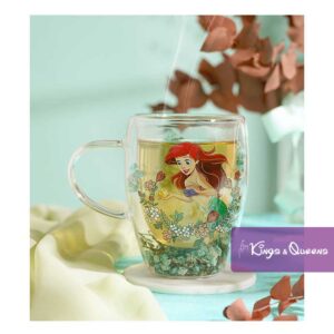 Disney Glass Tea Mug Dried Flower Princess Ariel Mermaid
