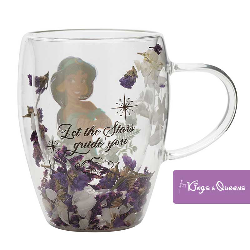 Disney Glass Tea Mug Dried Flower Princess Jasmine Aladdin