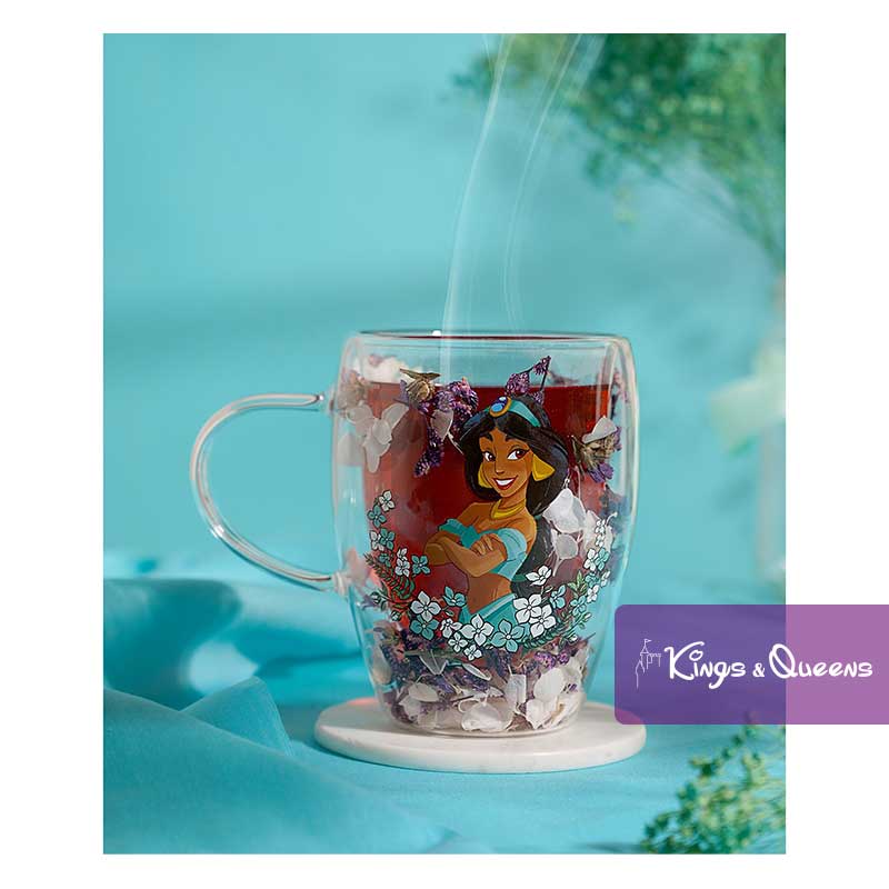 Disney Glass Tea Mug Dried Flower Princess Jasmine Aladdin