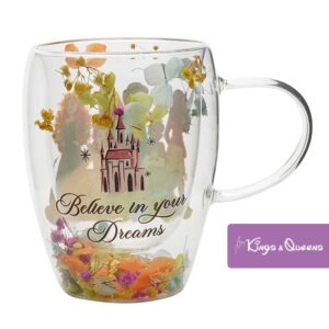 Disney Glass Tea Mug Dried Flower Princess Moana Tiana Jasmine Merida Belle Rapunzel