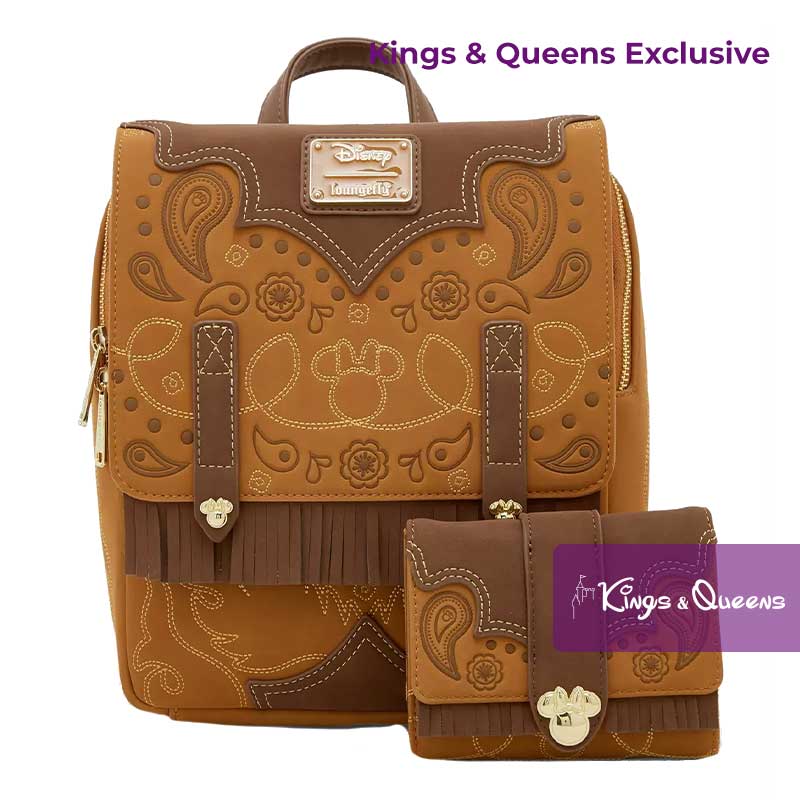 Disney Loungefly Backpack Exclusive Minnie Mouse Cowgirl Western Fringe WDBK4458 Wallet WDWA3595